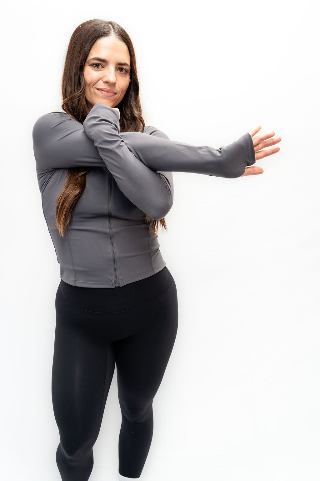 PEACHY CROP ZIP GREY