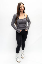 PEACHY CROP ZIP GREY